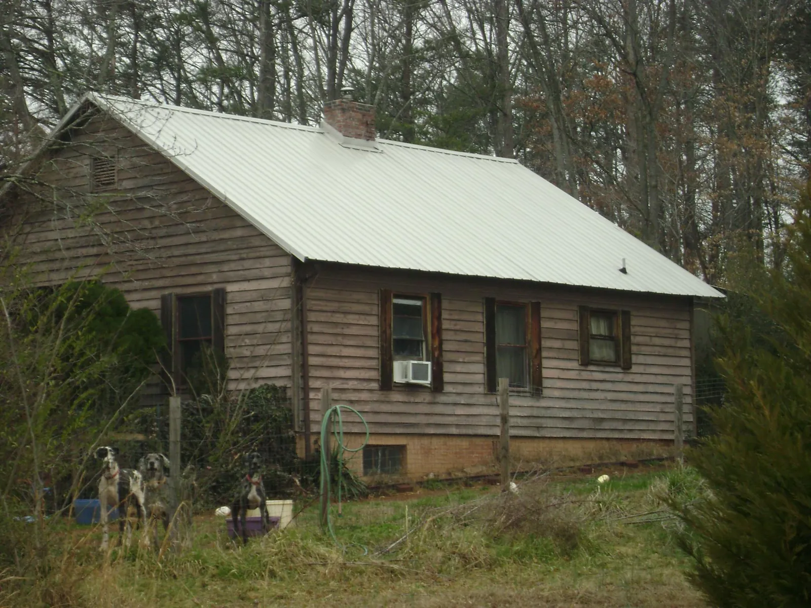 White metal roof on an old wood sided farmhouse, from a Asphalt Shingle Roof Repair job in Bradenville